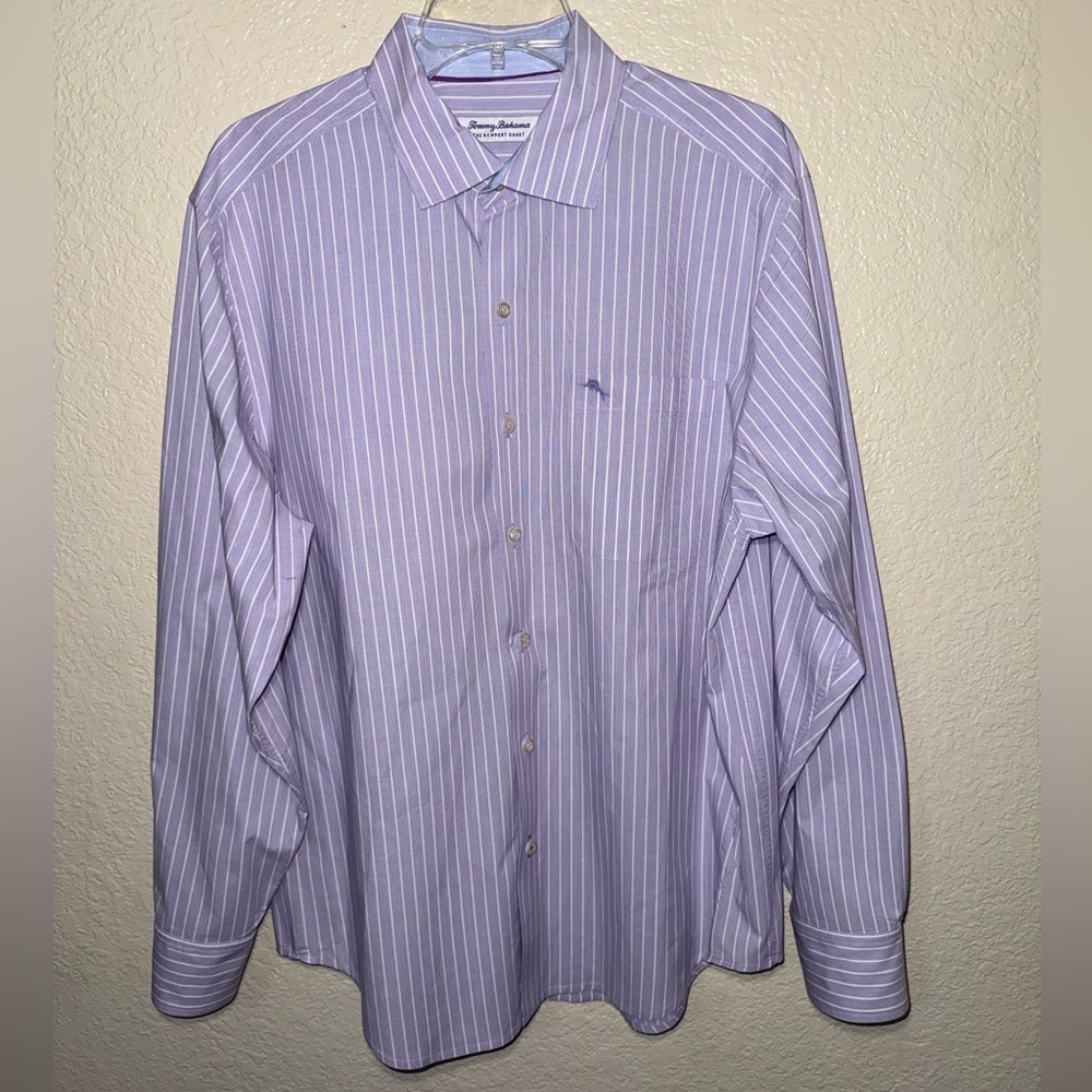 Tommy Bahama Newport Coast Stripe Shirt Men’s M Lavender White Button Up